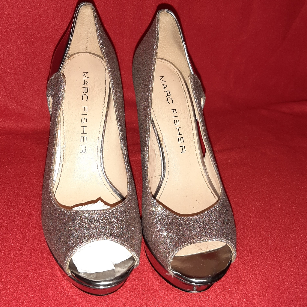 Marc Fisher Champagne And Silver Open Toe Stiletto